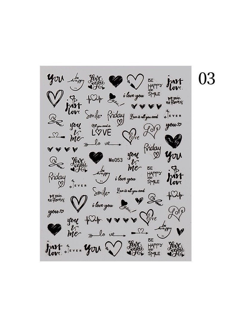3 Sheets 3D Laser Heart Letter Nail Sticker Nail Art Decoration Flower Star Nail Accessories Decal Stickers Nail Supplies Nail Parts black gold silver - Image 1