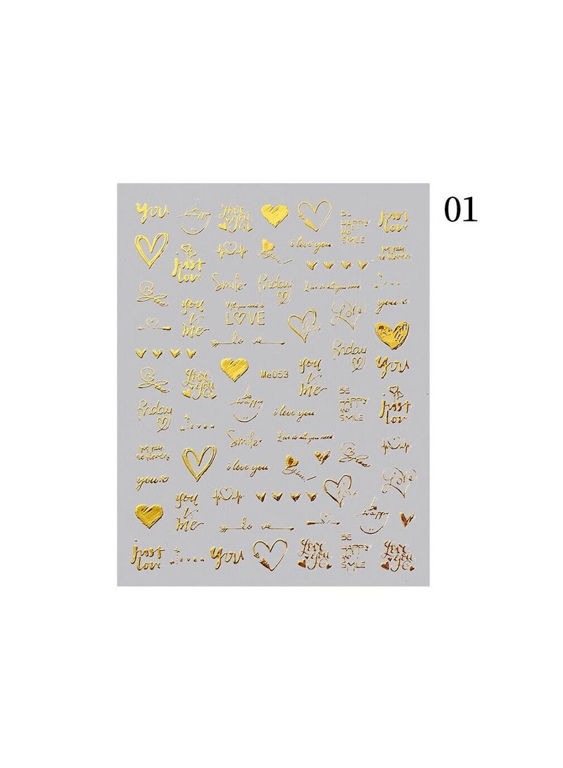 3 Sheets 3D Laser Heart Letter Nail Sticker Nail Art Decoration Flower Star Nail Accessories Decal Stickers Nail Supplies Nail Parts black gold silver - Image 3