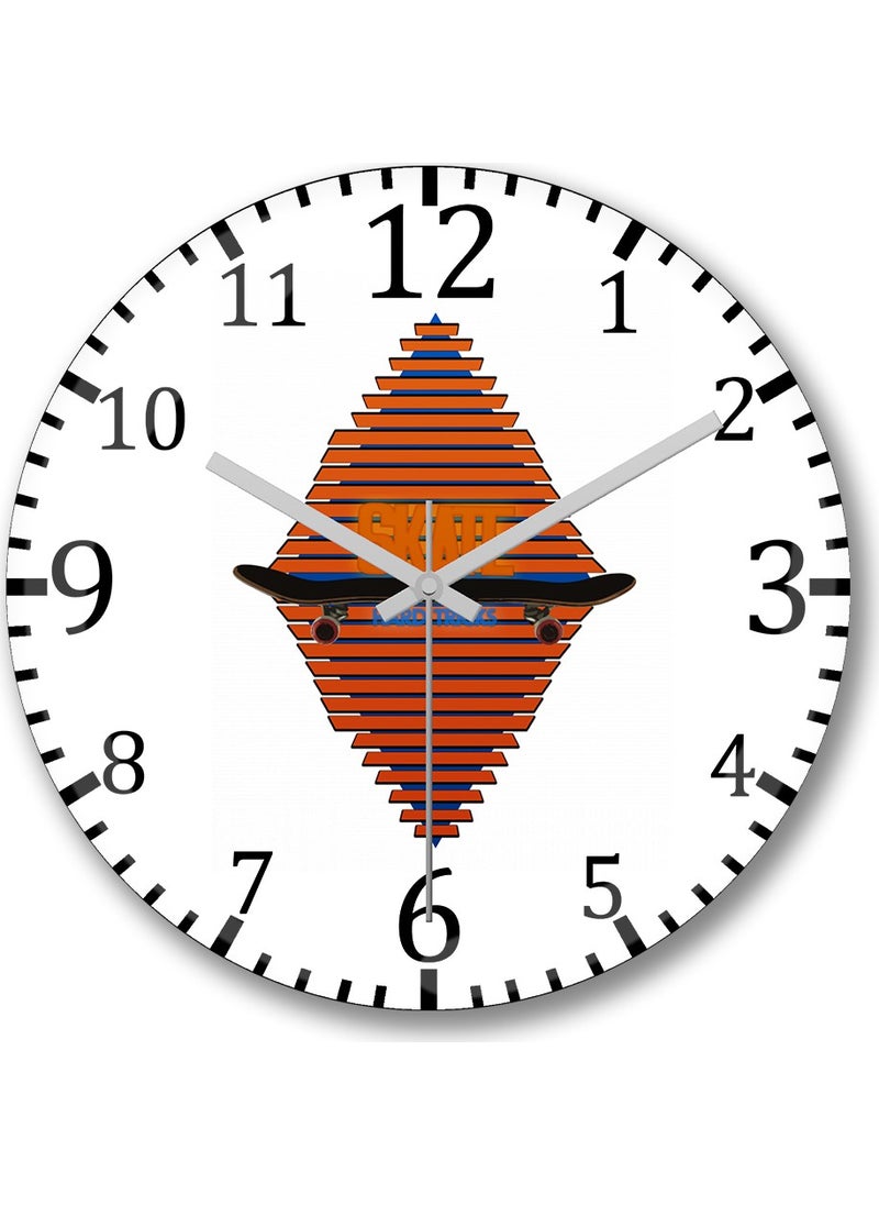 Baskı Dükkanı Print Shop Skate Hard Tricks Wall Clock Curved Real Glass  - Image 1