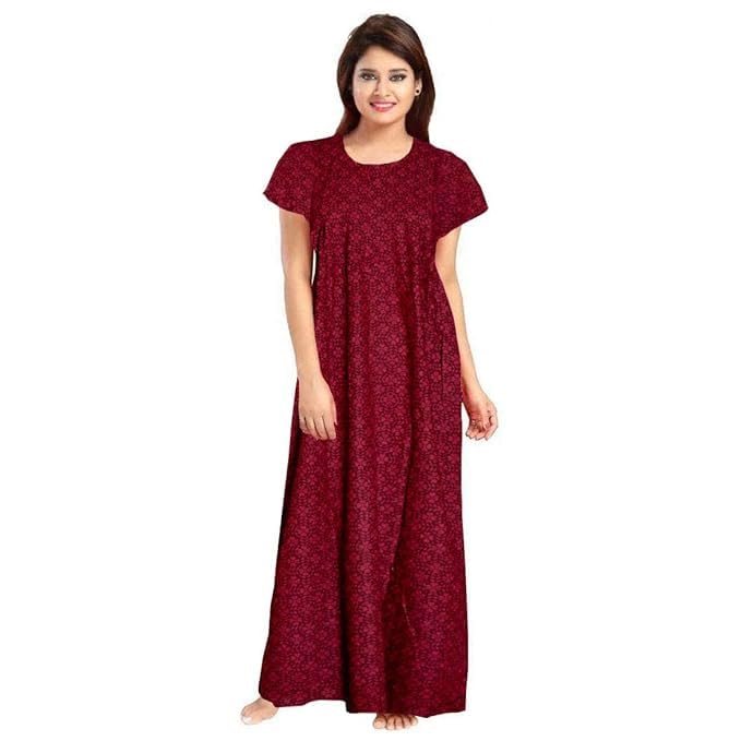 YUKATA Nighty for Women Cotton Printed Maxi Gown Ankle Length Nighty Night Dress Gown for Women Maxi - Free Size (Pack of 2) (Free Size, Coffee&Maroon) - Image 5