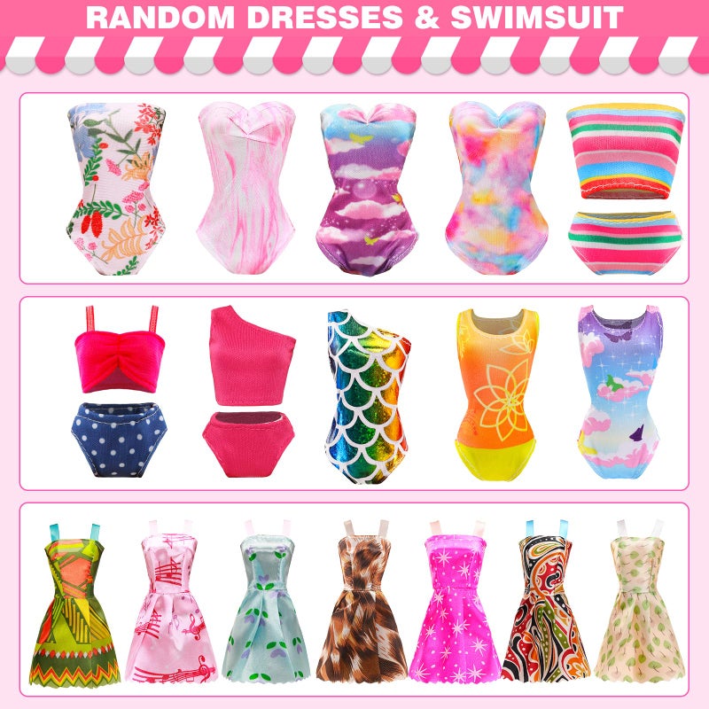 ENOCHT 51 PCS Doll Clothes and Accessories Including Fashion Dresses, Tops and Pants Outfits, Party Dresses, Swimsuits Bikini 38 PCS Shoes Hangers and Other Accessories for 11.5 inch Dolls - Image 5