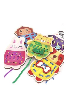 Made2Motivate Animal Wood Lacing Puzzle Cards Montessouri Learning Early Learning Toys Fine Motor Development  - Image 1