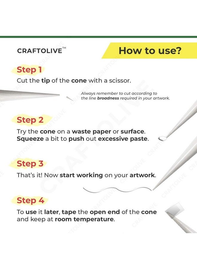 Craftolive Ceramic Cones White Paste for Arts & Crafts, Lipan Art and Decorative Purposes (Artist Friendly), Pack of 6 Cones - Image 2