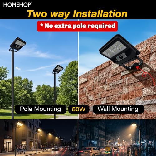Homehop Solar Street Light Outdoor LED Waterproof 50 Watt Wireless Motion Sensor high Power Lamp for Home, Garden, Wall, Pathway, Dusk to Dawn (4000mAh/3.2V/Warm-ABS) - Image 4