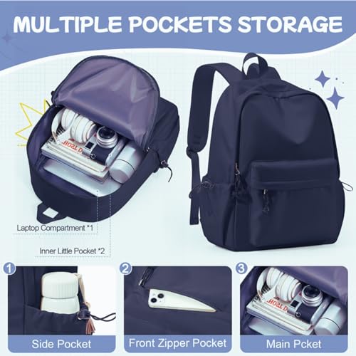 Glowic Laptop Backpack, 2 compartments, bottle holder, organizer, school bag for boys and girls, college bag for women and men, office bag, travel bag (NavyBlue) - Image 2