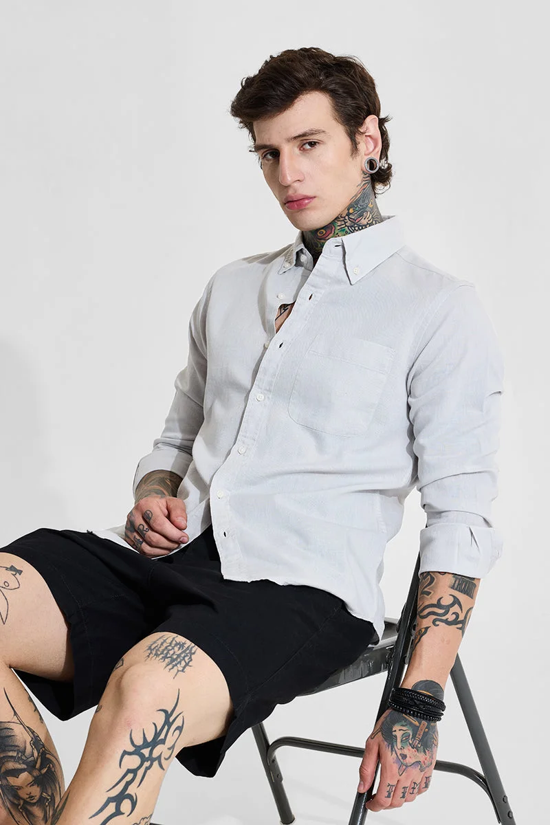 SNITCH Light Grey Slim Fit Linen Blend Shirt