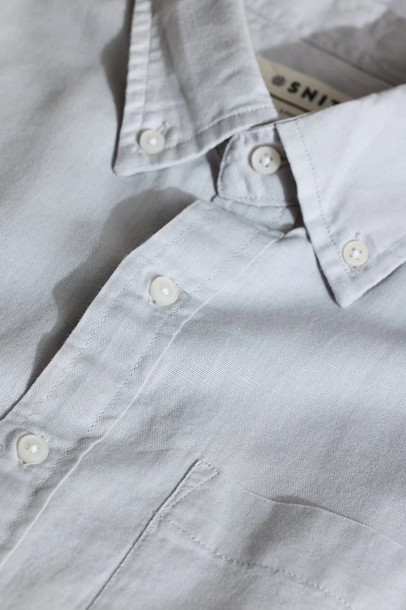 SNITCH Light Grey Slim Fit Linen Blend Shirt