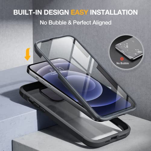 Miracase Glass Series for iPhone 12/12 Pro Case 6.1 inch, Upgraded Full-Body Rugged Phone Bumper Case Cover with Built-in 9H Tempered Glass Screen Protector and Camera Protector, Black - Image 4