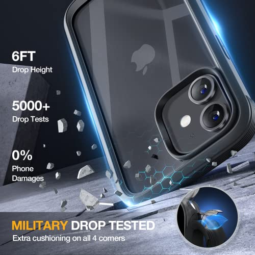 Miracase Glass Series for iPhone 12/12 Pro Case 6.1 inch, Upgraded Full-Body Rugged Phone Bumper Case Cover with Built-in 9H Tempered Glass Screen Protector and Camera Protector, Black - Image 5