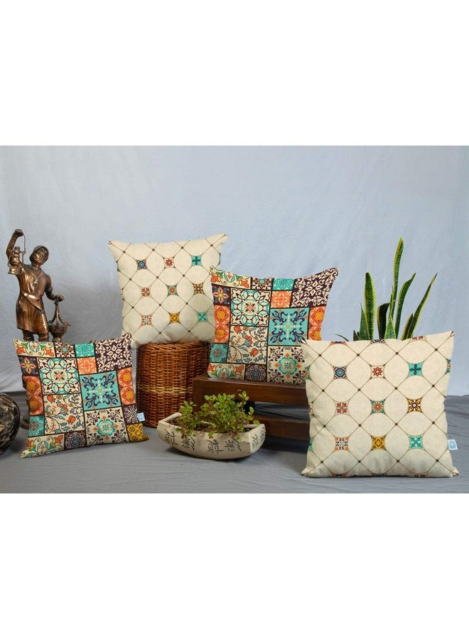 STITCHNEST Ethnic Multicolor Printed Poly Cotton Square Cushion Covers, Set of 4 (18 x 18 Inches) - Image 1