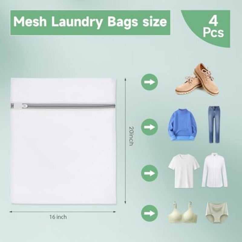 4 Pack Mesh Laundry Bags Wash Bags for Delicate Clothes Washing Storage and Travel Use for College Dorm and Home Laundry Organizer 16 x 20 Inch - Image 2