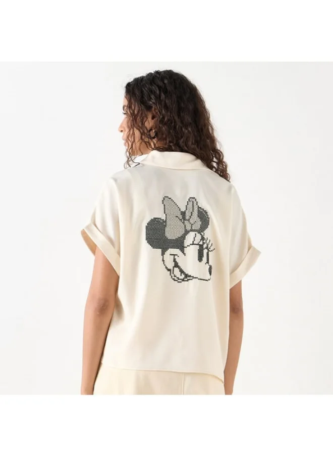 SP Characters Minnie Mouse Embroidered Shirt with Collar and Short Sleeves