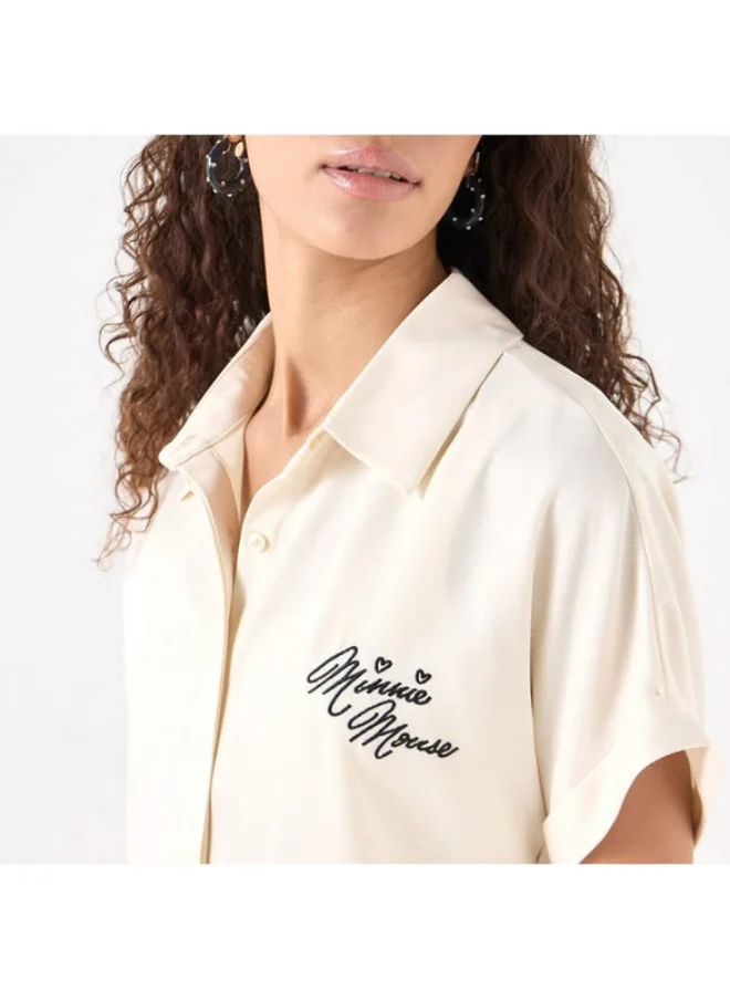 SP Characters Minnie Mouse Embroidered Shirt with Collar and Short Sleeves