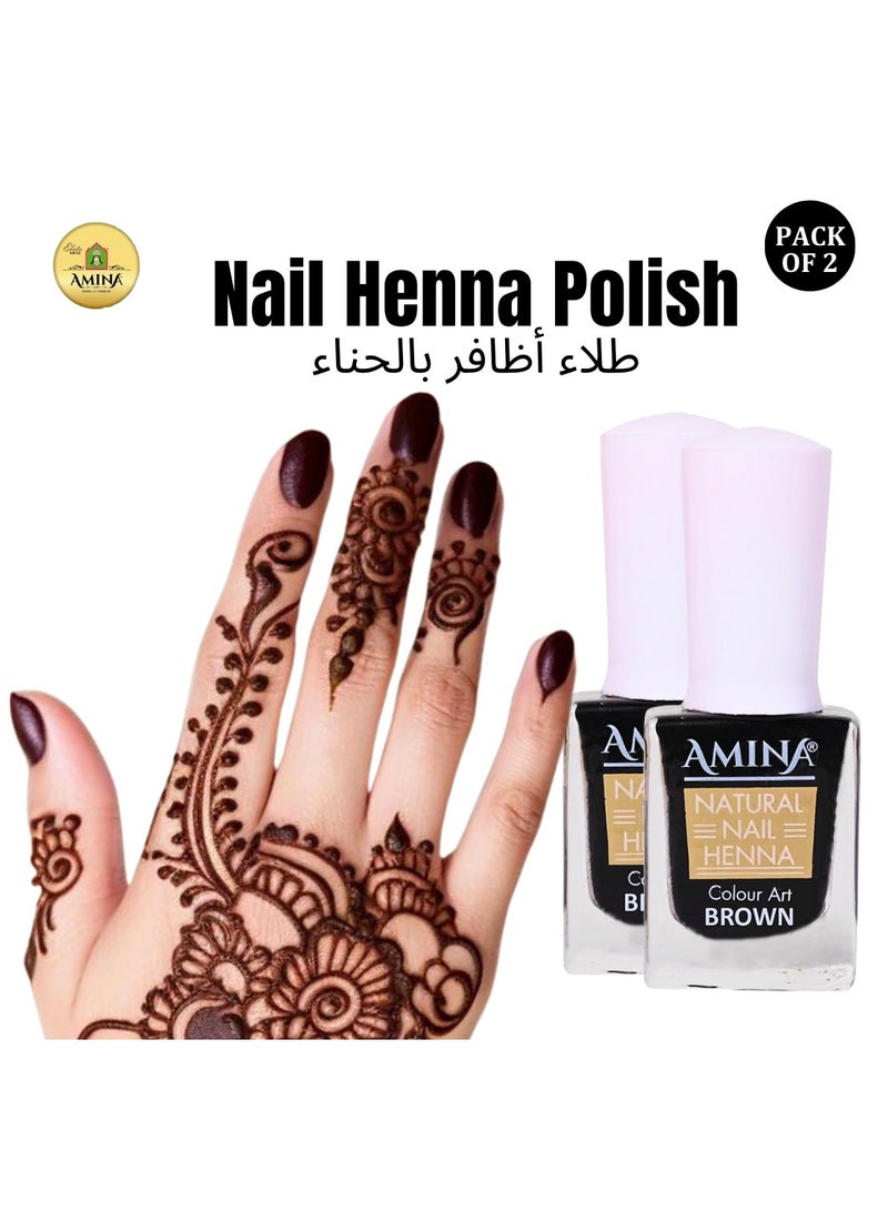 Amina Instant Nail Henna Polish Mehendi Bottle | Vegan & Halal Nail Polish For Women & Girls | Without Chemicals | Long Lasting | Ready To Use Dark Brown Colour Stain | Pack of 2 - Image 1