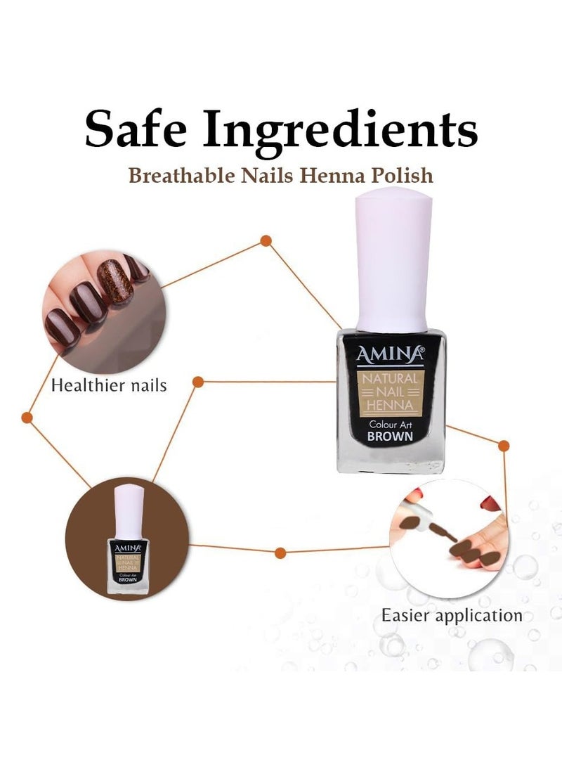 Amina Instant Nail Henna Polish Mehendi Bottle | Vegan & Halal Nail Polish For Women & Girls | Without Chemicals | Long Lasting | Ready To Use Dark Brown Colour Stain | Pack of 2 - Image 2