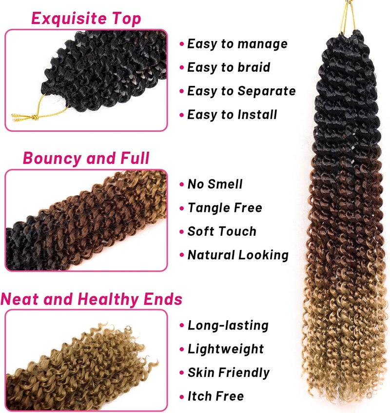 Dorsanee Ombre Passion Twist Hair 18 Inch 6 Packs Water Wave Crochet Hair Long Bohemian Curly Braiding Hair for Butterfly Locs, Faux Locs, Boho Style Spring Twist Crochet Braids (1B/30/27#) - Image 5
