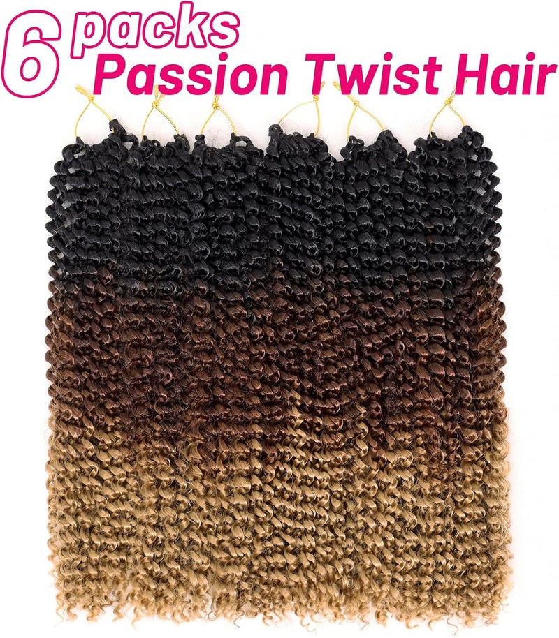 Dorsanee Ombre Passion Twist Hair 18 Inch 6 Packs Water Wave Crochet Hair Long Bohemian Curly Braiding Hair for Butterfly Locs, Faux Locs, Boho Style Spring Twist Crochet Braids (1B/30/27#) - Image 2