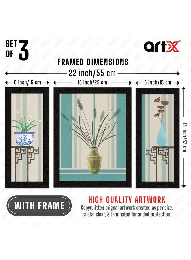 ArtX Flower Framed Painting Floral Set of 3 (6.0 X 13.0, 10.0 x 13.0, 6.0 x 13.0, Synthetic Wood, Multicolour, Set of 3 - Image 2