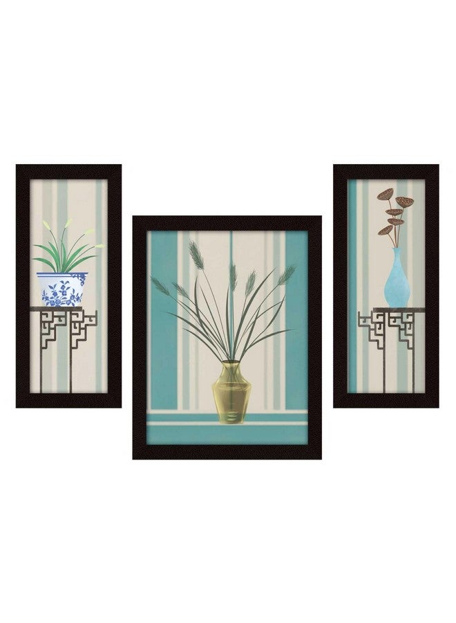 ArtX Flower Framed Painting Floral Set of 3 (6.0 X 13.0, 10.0 x 13.0, 6.0 x 13.0, Synthetic Wood, Multicolour, Set of 3 - Image 1