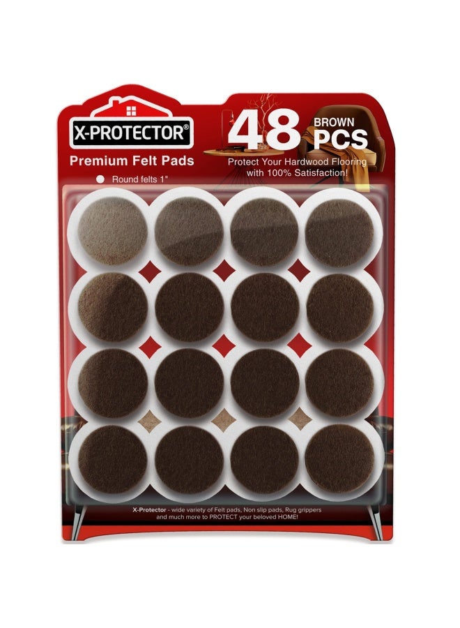 X-Protector Felt Furniture Pads  - 48 Premium Floor Protector Chair Felts For Feet Wood Floors Best Hardwood Protect Your Hard Floors Brown - Image 1