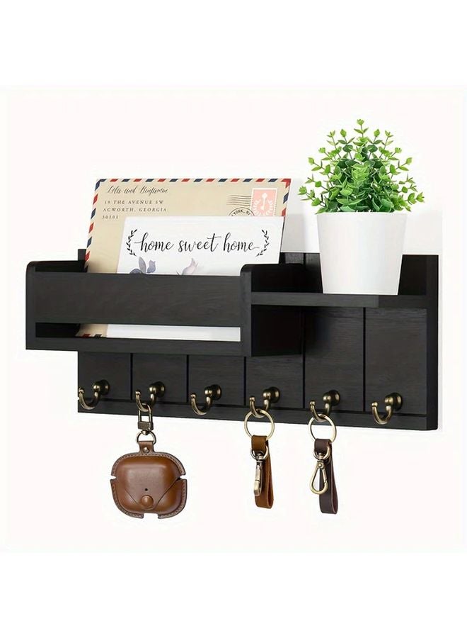 White Wooden Wall Mounted Envelope Holder With Hooks And Keychain Home Storage Organizer - Image 4