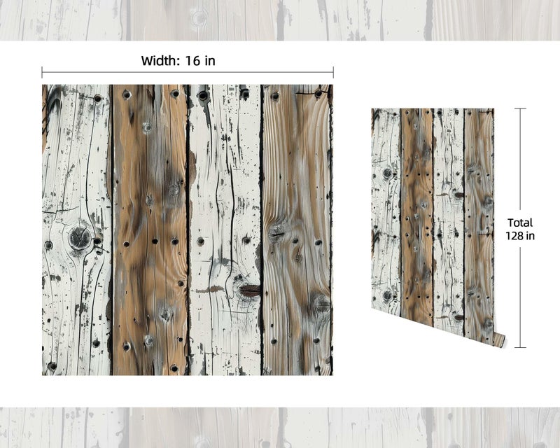 FLFK Wood Wallpaper Peel and Stick Gray-White and Brown Shiplap Wall Paper for Living Room Bedroom Kitchen Office Apartment Decor 16in x 128in - Image 2