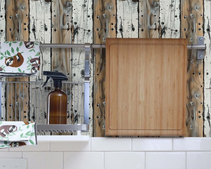 FLFK Wood Wallpaper Peel and Stick Gray-White and Brown Shiplap Wall Paper for Living Room Bedroom Kitchen Office Apartment Decor 16in x 128in - Image 4
