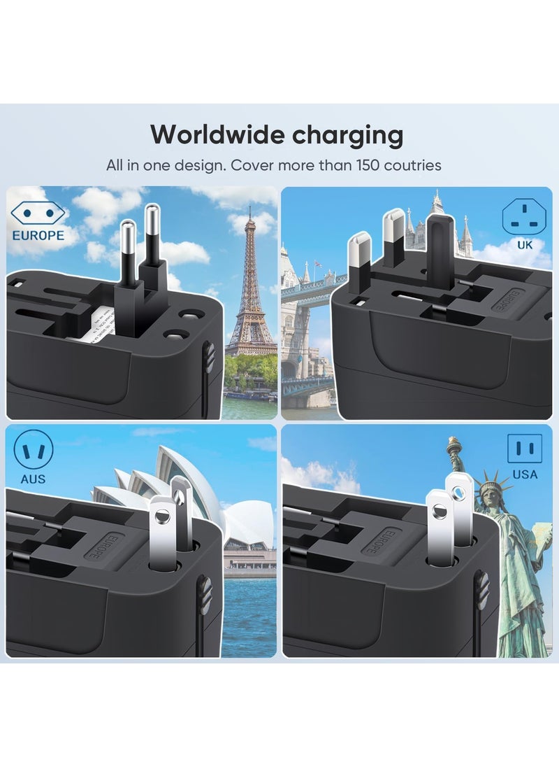 Raxon Innovation Raxon Innovation Universal Travel Adapter International All in One Worldwide Travel Adapter with USB Ports with Multi Type Power Outlet USB 21A100250 Voltage Black with 1 USB and 1 CType  - Image 2