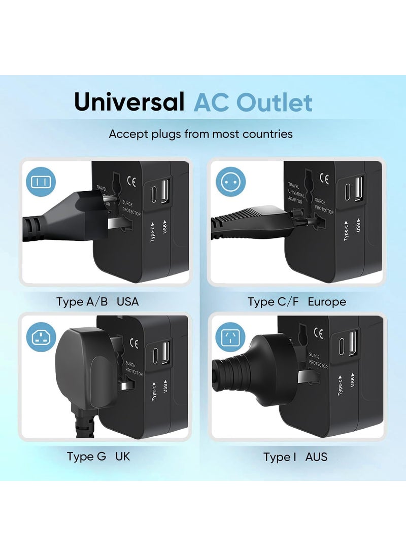 Raxon Innovation Raxon Innovation Universal Travel Adapter International All in One Worldwide Travel Adapter with USB Ports with Multi Type Power Outlet USB 21A100250 Voltage Black with 1 USB and 1 CType  - Image 5