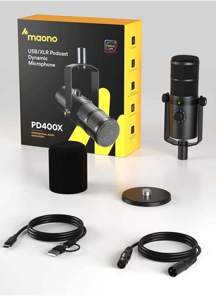 Maono - PD400X Dynamic Microphone, USB/XLR Podcast PC Microphone with Software, EQ,Tap-to-Mute, Headphone Jack, Gain Knob & Volume Control, Studio Mic for Broadcast, Recording, Streaming & Gaming - Image 1