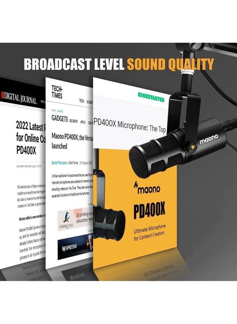Maono - PD400X Dynamic Microphone, USB/XLR Podcast PC Microphone with Software, EQ,Tap-to-Mute, Headphone Jack, Gain Knob & Volume Control, Studio Mic for Broadcast, Recording, Streaming & Gaming - Image 1