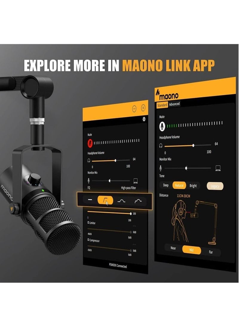 Maono - PD400X Dynamic Microphone, USB/XLR Podcast PC Microphone with Software, EQ,Tap-to-Mute, Headphone Jack, Gain Knob & Volume Control, Studio Mic for Broadcast, Recording, Streaming & Gaming - Image 1