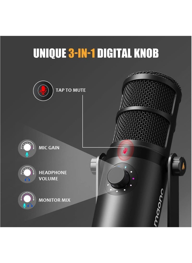 Maono - PD400X Dynamic Microphone, USB/XLR Podcast PC Microphone with Software, EQ,Tap-to-Mute, Headphone Jack, Gain Knob & Volume Control, Studio Mic for Broadcast, Recording, Streaming & Gaming - Image 1