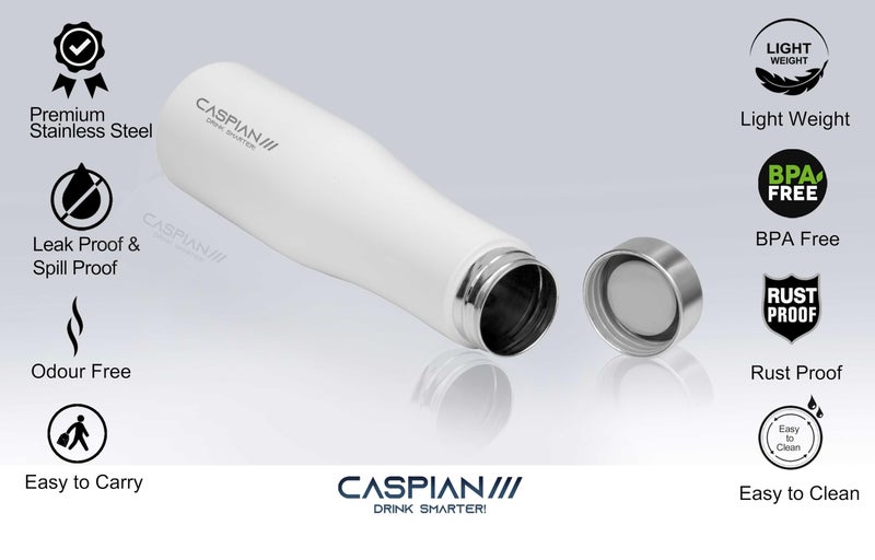 CASPIAN /// Aqua Stainless Steel Water Bottle (White, 1 Litre, Set of 6)| Leak Proof Thunder for Fridge Home Office Travel School Kids Boys Girls Adults Sports Gym Yoga - Image 5