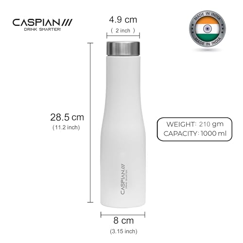 CASPIAN /// Aqua Stainless Steel Water Bottle (White, 1 Litre, Set of 6)| Leak Proof Thunder for Fridge Home Office Travel School Kids Boys Girls Adults Sports Gym Yoga - Image 3