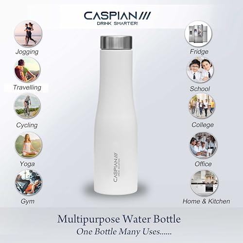 CASPIAN /// Aqua Stainless Steel Water Bottle (White, 1 Litre, Set of 6)| Leak Proof Thunder for Fridge Home Office Travel School Kids Boys Girls Adults Sports Gym Yoga - Image 2