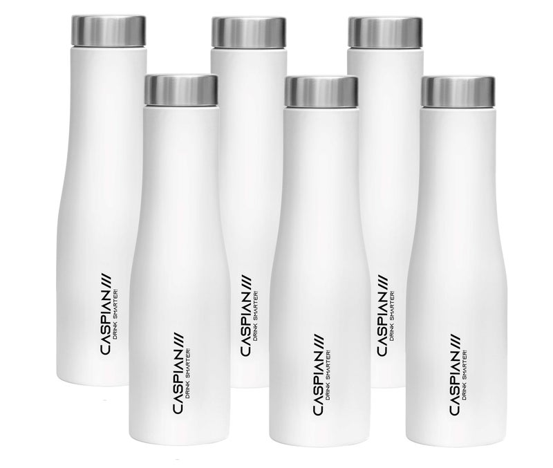 CASPIAN /// Aqua Stainless Steel Water Bottle (White, 1 Litre, Set of 6)| Leak Proof Thunder for Fridge Home Office Travel School Kids Boys Girls Adults Sports Gym Yoga - Image 1