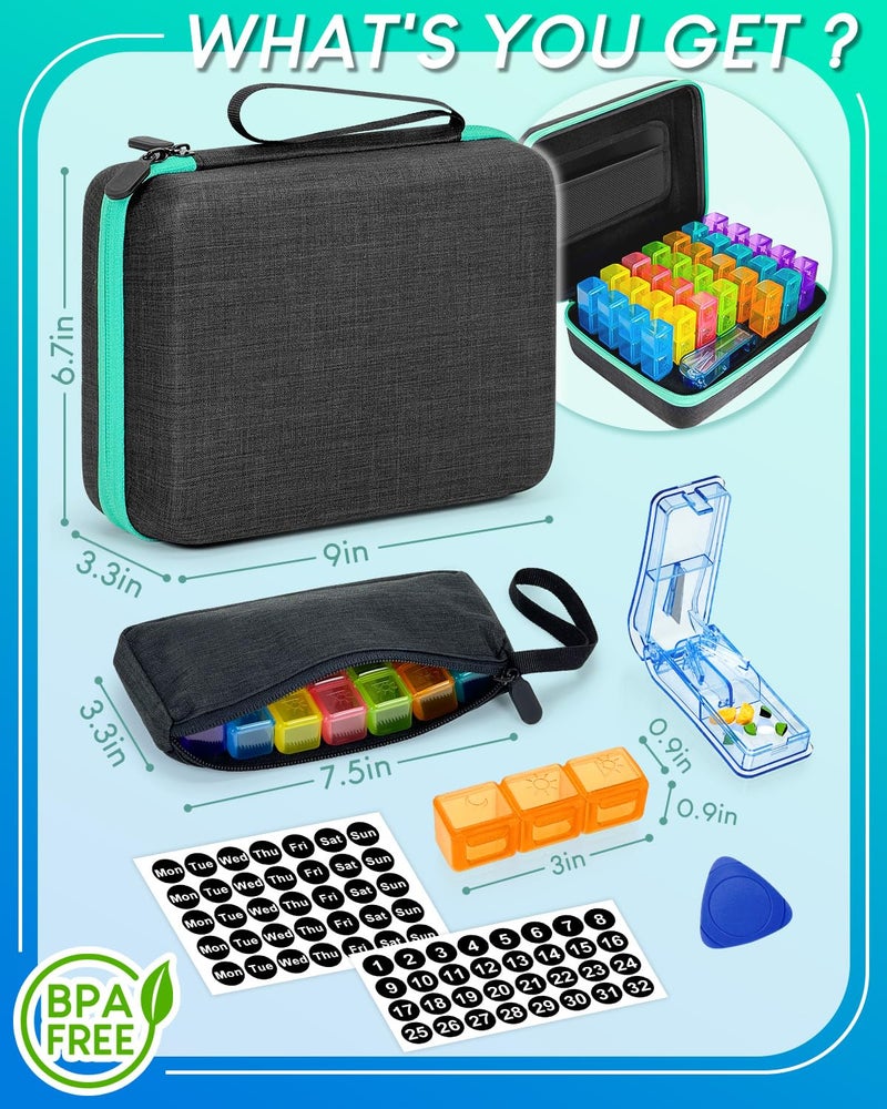 FRIWOLE Monthly Pill Organizer 3 Times a Days, Friwole Medicine Organizer Box with Portable Hard Shell and Pill Cutter, 31 Day Pill Box with Monthly and Weekly Sticker (3 Times a Day) - Image 5