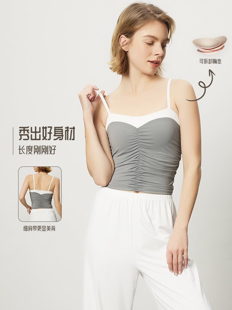 New Sports Bra For Women, Girl Style, Fake Two-Piece, Contrasting Color, Slim Fit, Short Camisole, Breathable - Image 2