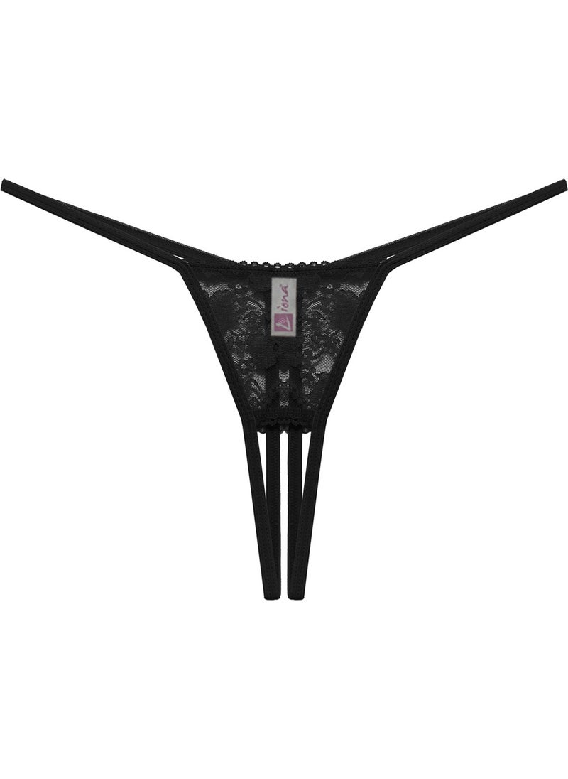 Liona - Black Color Plus Size Fantasy Underwear Private Area Net Open Fantasy G String Thong - Image 1