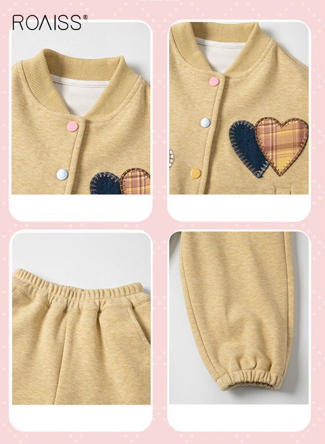 رويس طقم ملابس من قطعتين للفتيات، سترة بيسبول بأكمام طويلة وسروال رياضي مع جيوب، طقم رياضي أنيق وعصري للفتيات، طقم رياضي مريح مع سترة بأزرار وسروال بخصر مطاطي، طقم مثالي للارتداء اليومي والرياضة والأنشطة الخارجية - Image 4