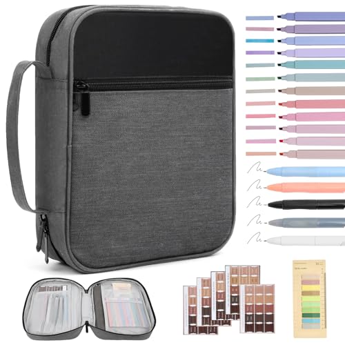 PPeen Bible Cover for Men Bible Book Cover Canvas Carrying Case Book Protector Case Large Bible Cover with Durable Handle Bible Study Supplies Accessories Christian Gifts (Black+Grey, Large) - Image 1