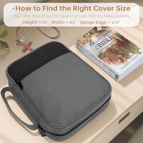 PPeen Bible Cover for Men Bible Book Cover Canvas Carrying Case Book Protector Case Large Bible Cover with Durable Handle Bible Study Supplies Accessories Christian Gifts (Black+Grey, Large) - Image 2
