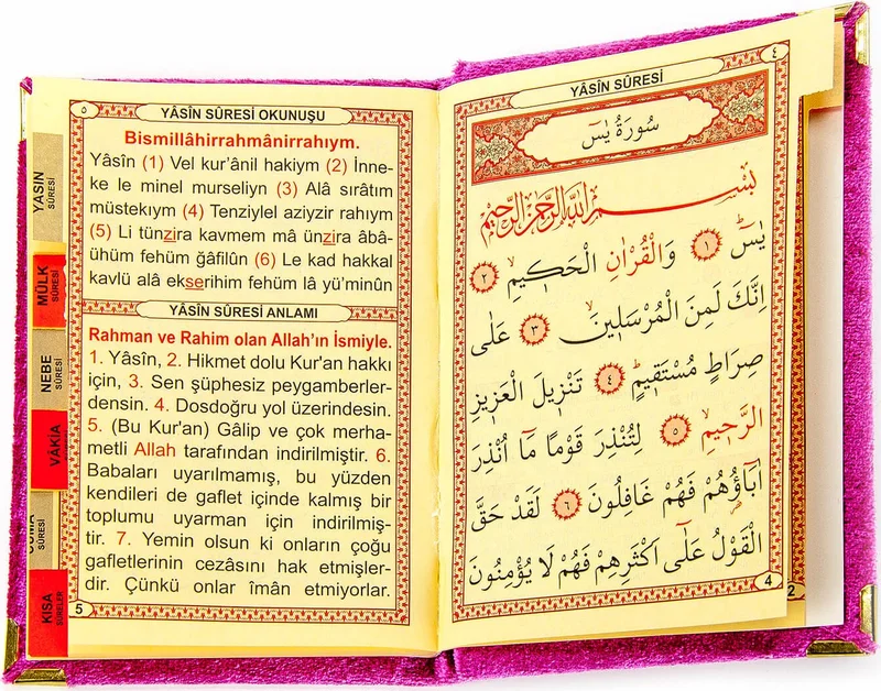 ايهفان Ikhvan 10 Pieces Velvet Covered Bag Size Book of Yasin with Taffeta Prayer Mat Special Box with Name of Allah Plate with Prayer Beads Fuchsia 1217