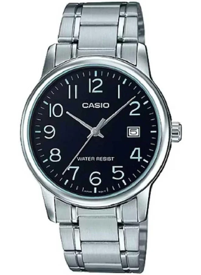 كاسيو Casio Men's Watch - MTP-V002D-1BUDF Black Dial, Silver Band