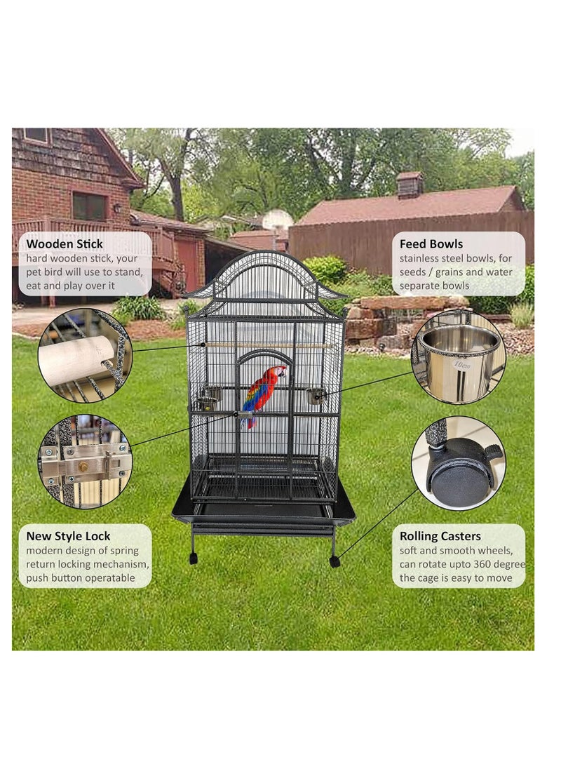 NNC PETS Bird Entertaining Metal Cage with Extra Bowl Black 170 cm | Removable tray | Indoor and Outdoor Use | Easy to Assemble | Easy to Cleaning | Safety and Comfort for Birds |Universal Wheels  - Image 3