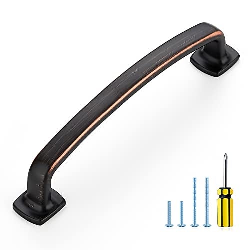 Ravinte Arch Cabinet Pulls Solid 10 Pack 5 Inch Oil Rubbed Bronze Kitchen Cabinet Handles Flat Square Foot Curved Drawer Pulls Hardware for Kitchen Cabinet - Image 1