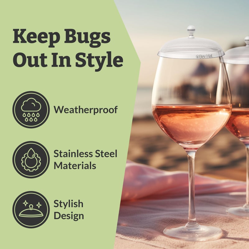 BEV HAT BevHat Stainless Steel Wine Glass Cover (Pack of 2). Keep The Bugs Out of Your Drinks. For Coffee Mugs, Tea Cups, Water Glasses. Wine Accessories to Protect Your Beverage Outside. - Image 4