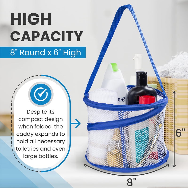 Handy Laundry Foldable Shower Caddy - Collapsible, Portable, Drainage Hole, Carry Handle, Large Compartments. Great Organizer for Camp, Travel, Gym, and Dorm (Blue) - Image 3