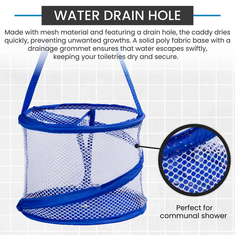 Handy Laundry Foldable Shower Caddy - Collapsible, Portable, Drainage Hole, Carry Handle, Large Compartments. Great Organizer for Camp, Travel, Gym, and Dorm (Blue) - Image 5